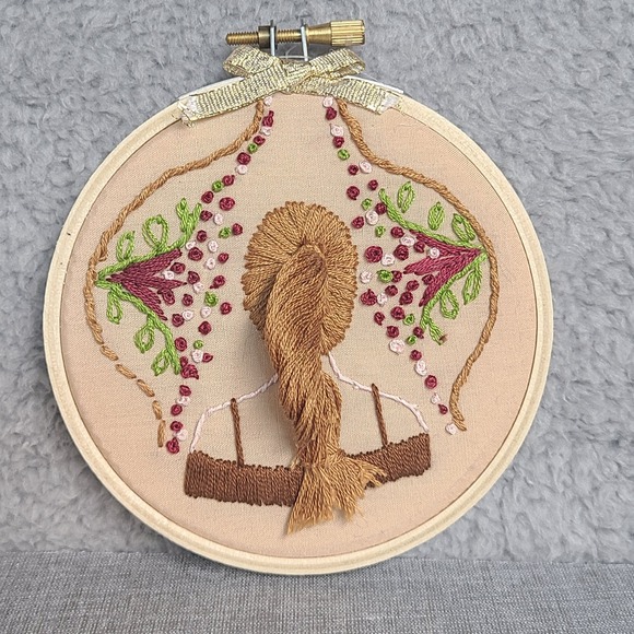 Handmade Other - Vintage Embroidery Hoop Wall Art Girl Handmade Floral Needlework Boho Folk